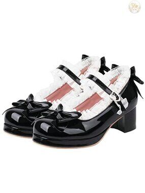 Kawaii Mid Block Heel Mary Jane Pumps with Bow Lolita Cosplay